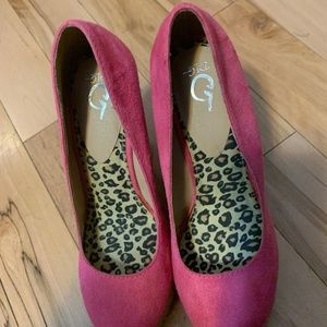 DLG size 10 pink suede platform wedges